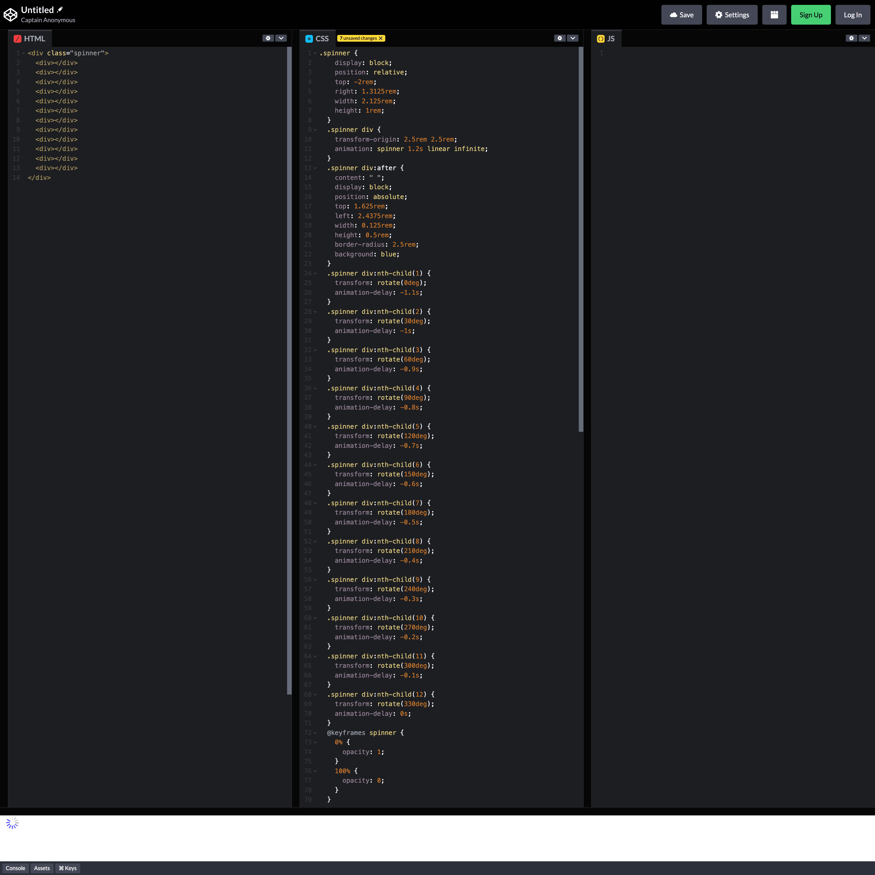 Pure CSS Spinner page